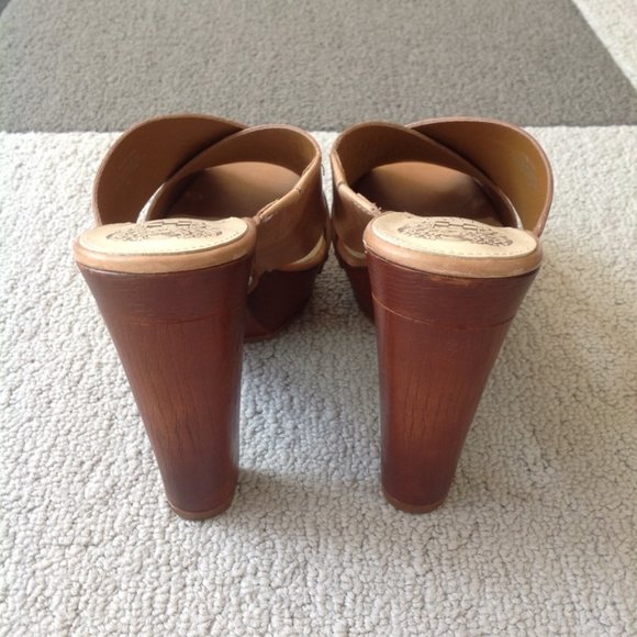 Vince Cumto, Elora Platform, Tan Leather Peep Toe, Studded Heels - Picture 5 of 7